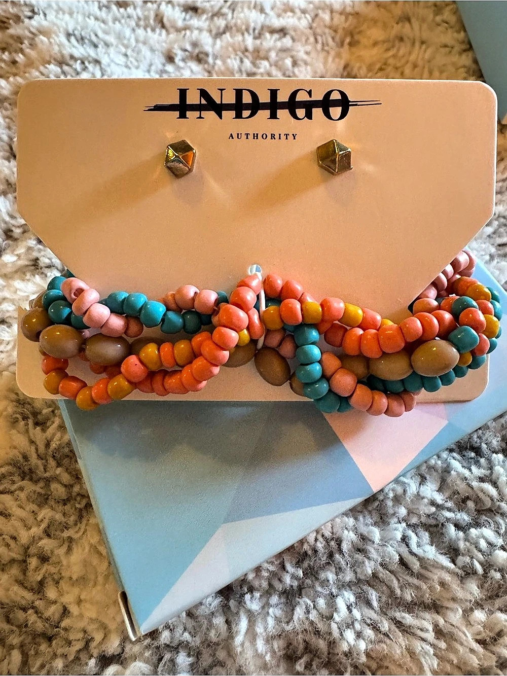 NEW Indigo Authority Monarch Beaded Bracelet & Earrings Set